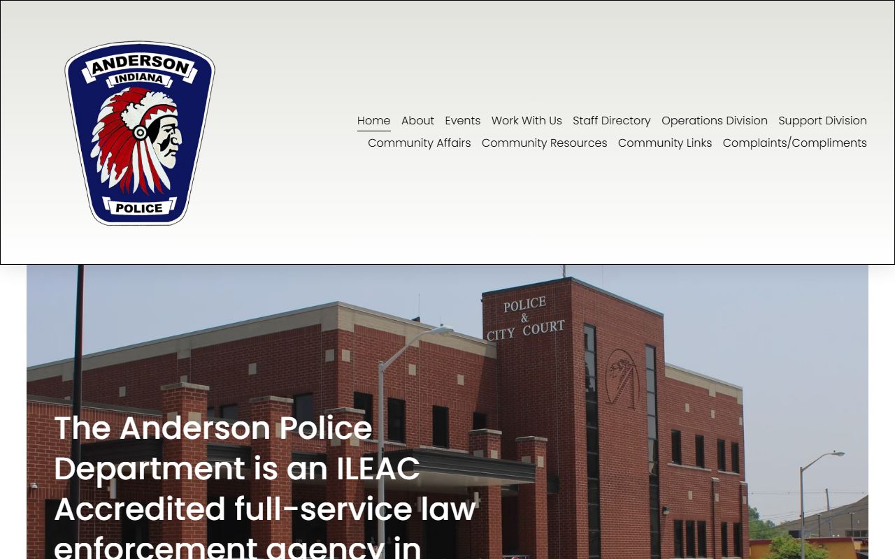 Anderson Police Department homepage for Anderson 24 hour booking records