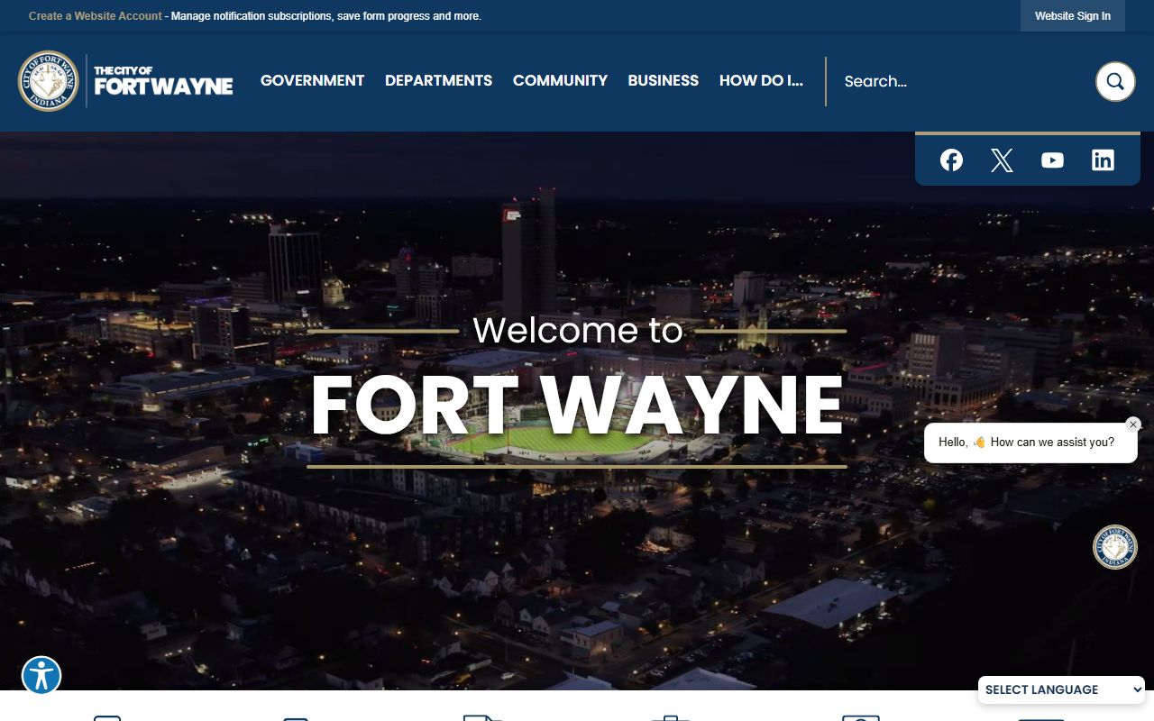 Fort Wayne Police Department homepage showing links to activity log and records for Fort Wayne 24 hour booking