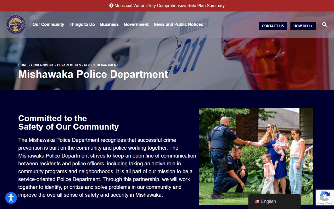 Mishawaka Police Department homepage for Mishawaka 24 hour booking records