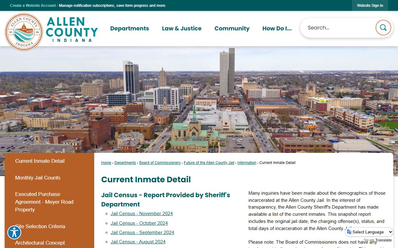 Allen County Sheriff inmate search database showing 24 hour booking results for Allen County