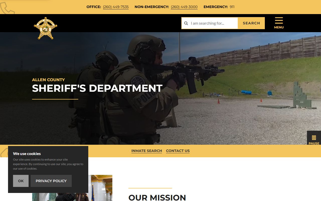 Allen County Sheriff Office homepage with inmate search and booking records access for Allen County 24 hour booking