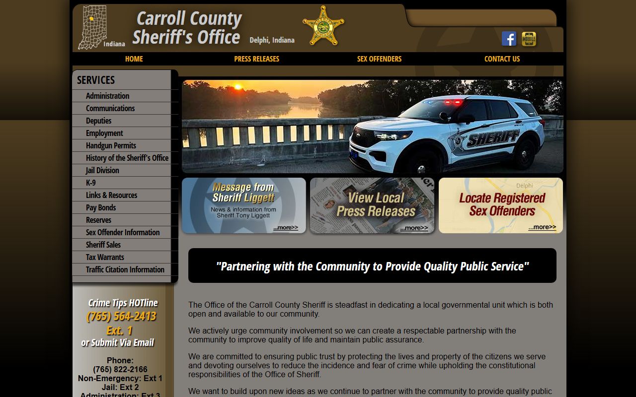 Carroll County Sheriff Regional Holding Facility homepage for Carroll County 24 hour booking records and inmate search