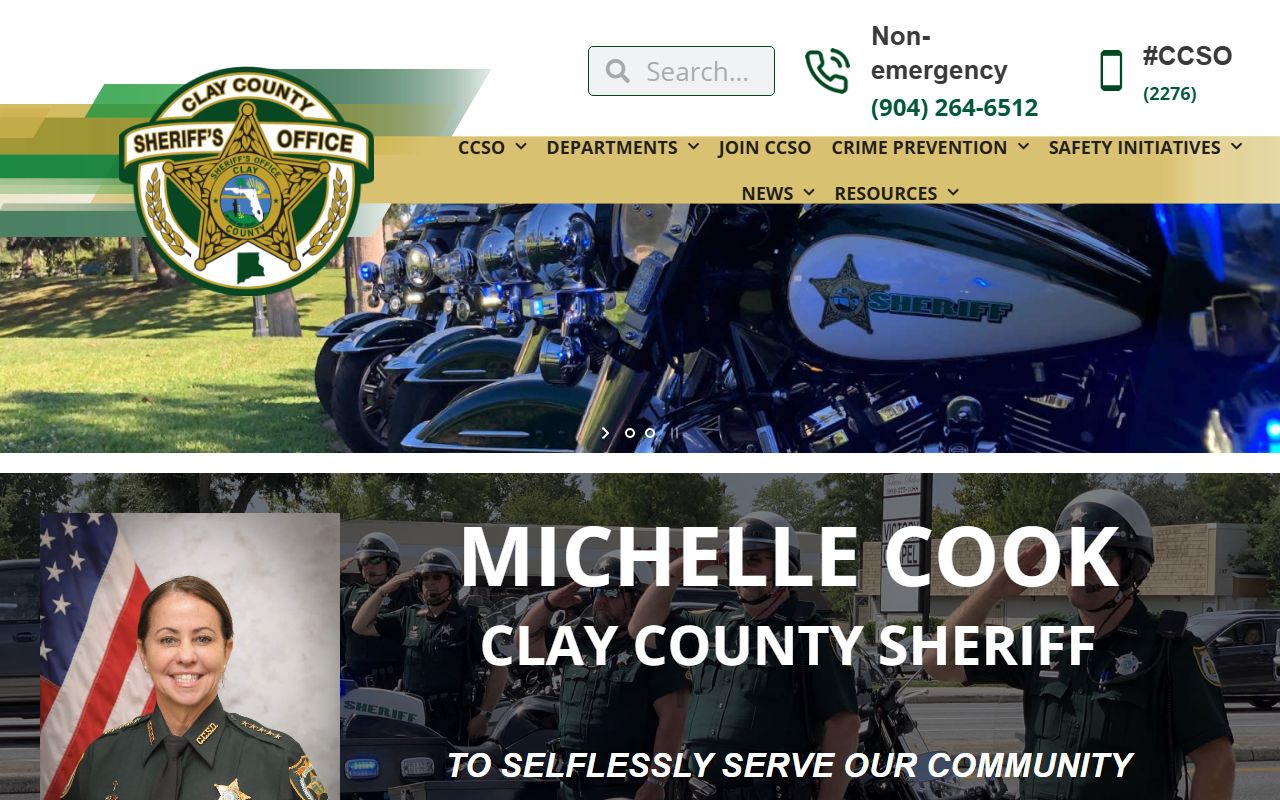 Clay County Sheriff homepage with links to booking records and inmate search for Clay County 24 hour booking