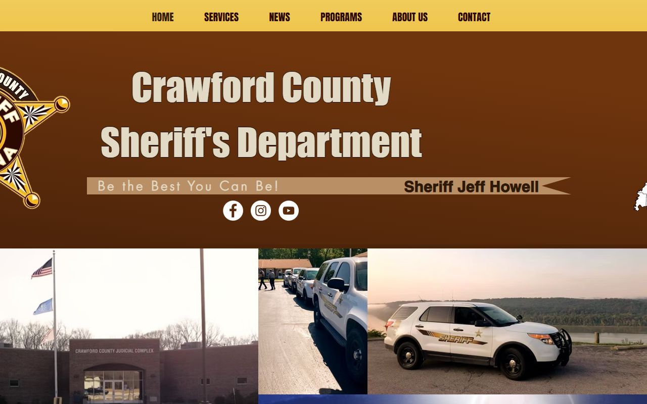 Crawford County Sheriff homepage with booking records and inmate search links for Crawford County 24 hour booking