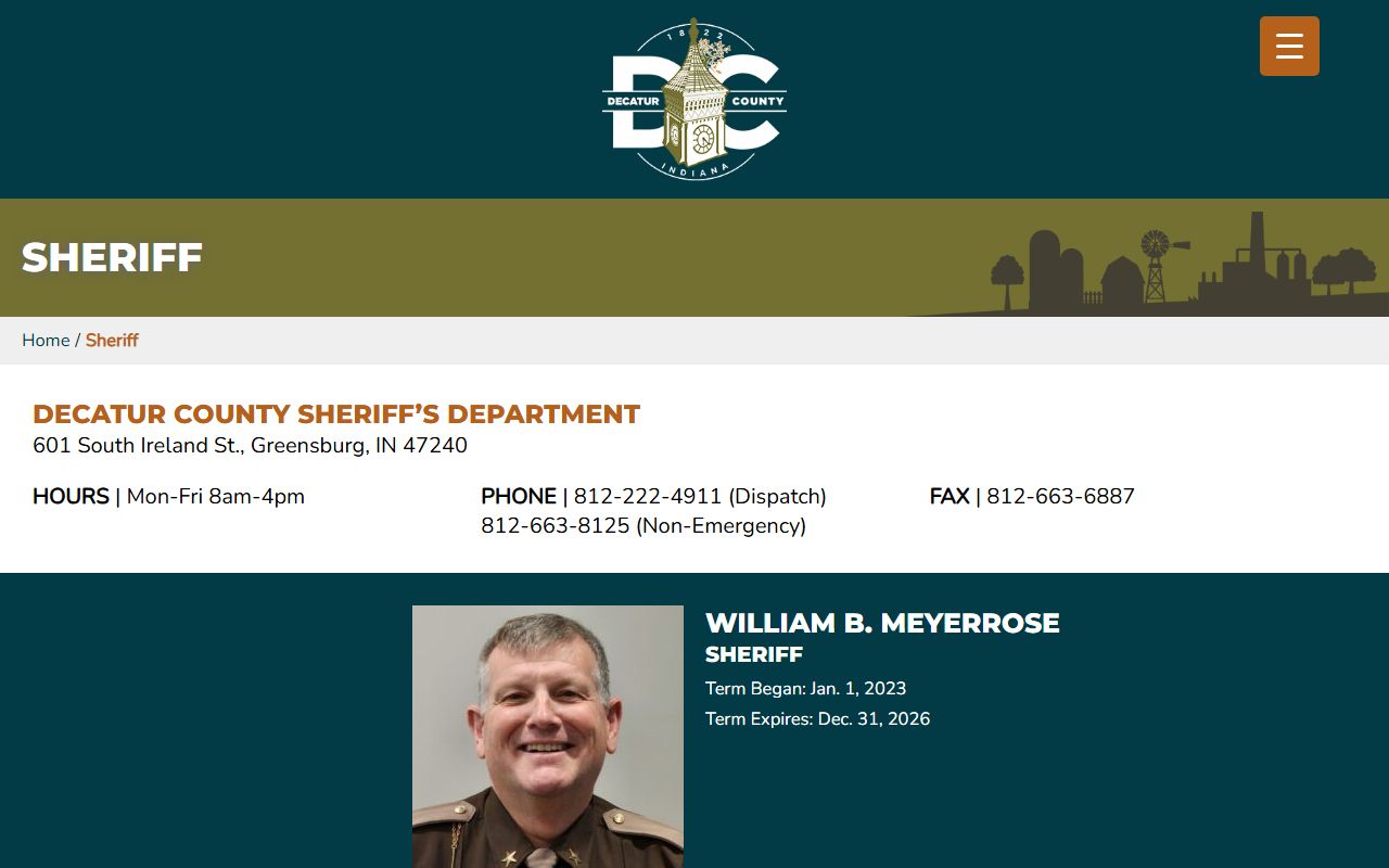 Decatur County Sheriff Office homepage with contact information for Decatur County 24 hour booking searches
