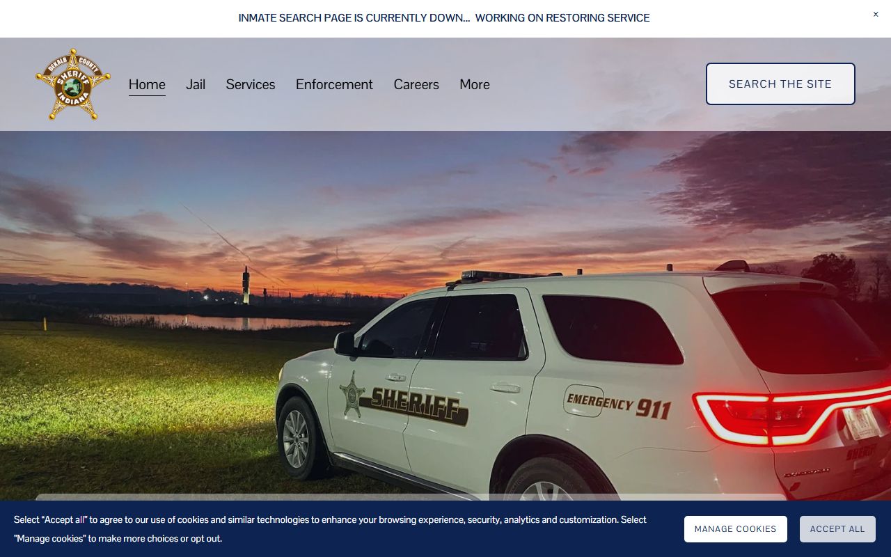 DeKalb County Sheriff Office homepage with links to inmate search and warrant tools for DeKalb County 24 hour booking