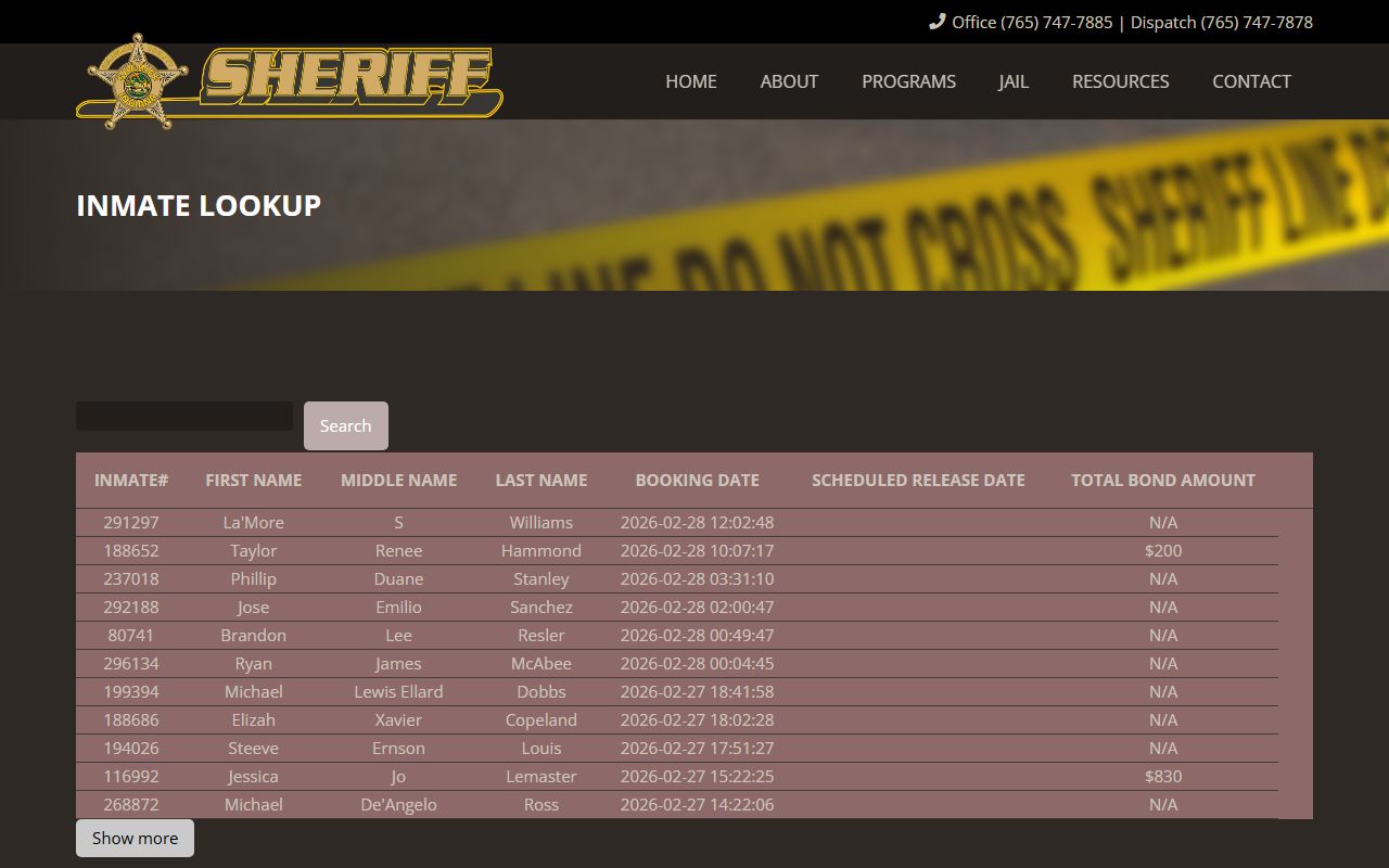 Delaware County Sheriff inmate lookup database showing hourly updated booking records for Delaware County 24 hour booking
