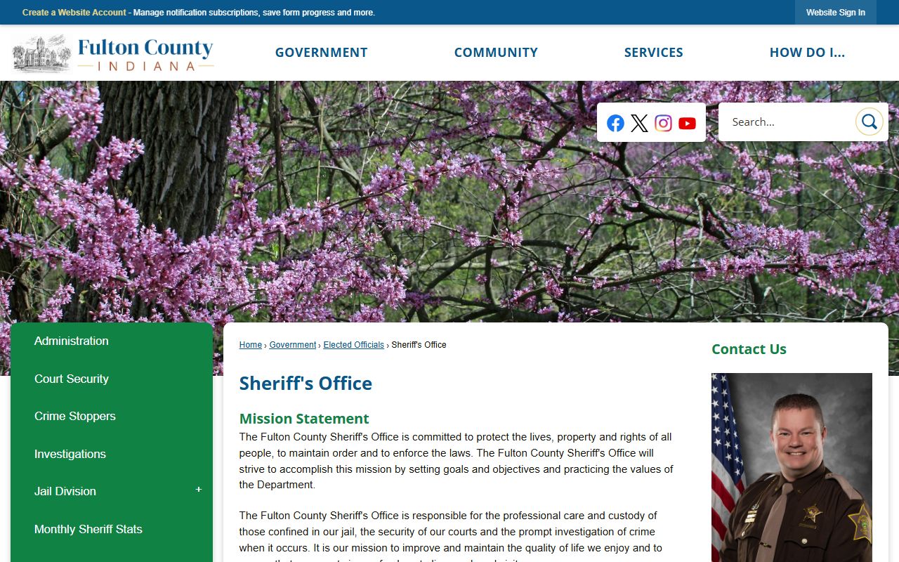 Fulton County Sheriff Office page on county website showing contact information for Fulton County 24 hour booking