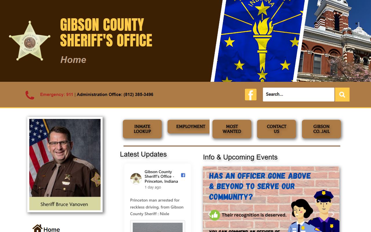 Gibson County Sheriff homepage for 24 hour booking records