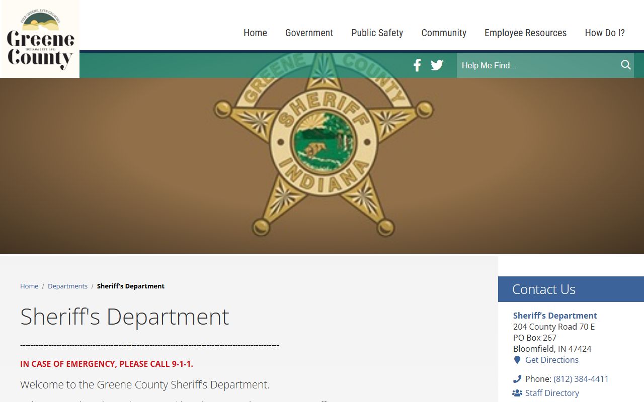 Greene County Sheriff homepage for 24 hour booking and inmate records