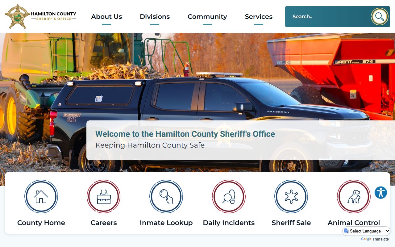 Hamilton County Sheriff homepage for 24 hour booking records