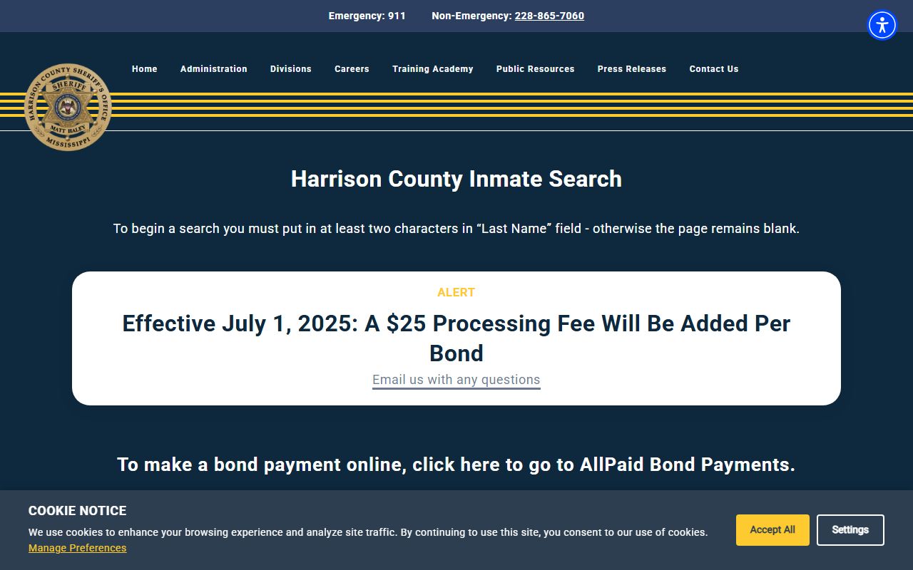 Harrison County inmate search database for current 24 hour booking records