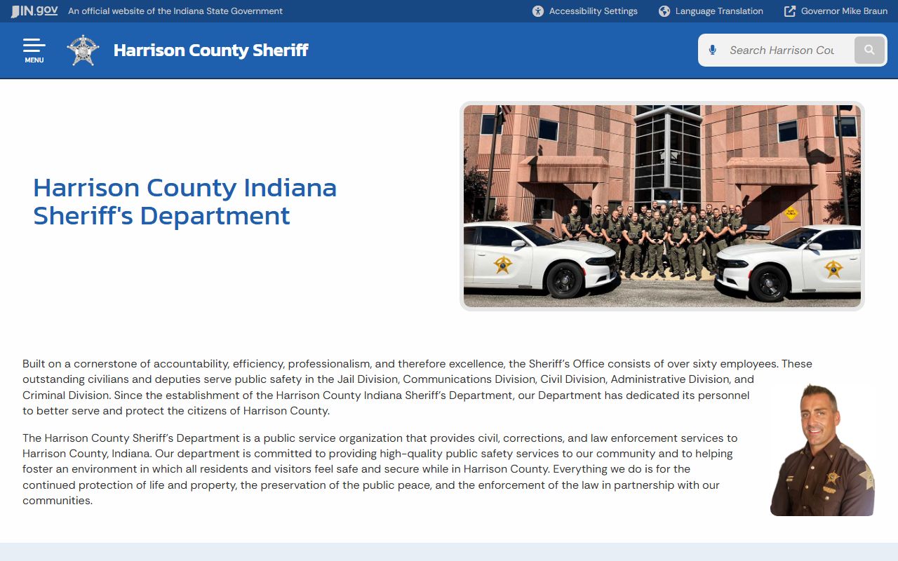 Harrison County Sheriff homepage for 24 hour booking and inmate records