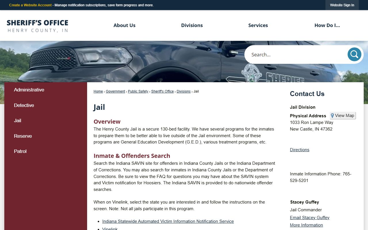 Henry County Sheriff jail page for 24 hour booking and inmate records