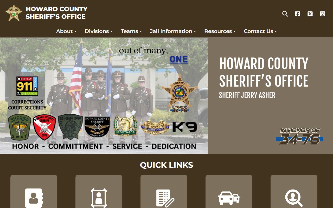 Howard County Sheriff homepage for 24 hour booking and inmate records
