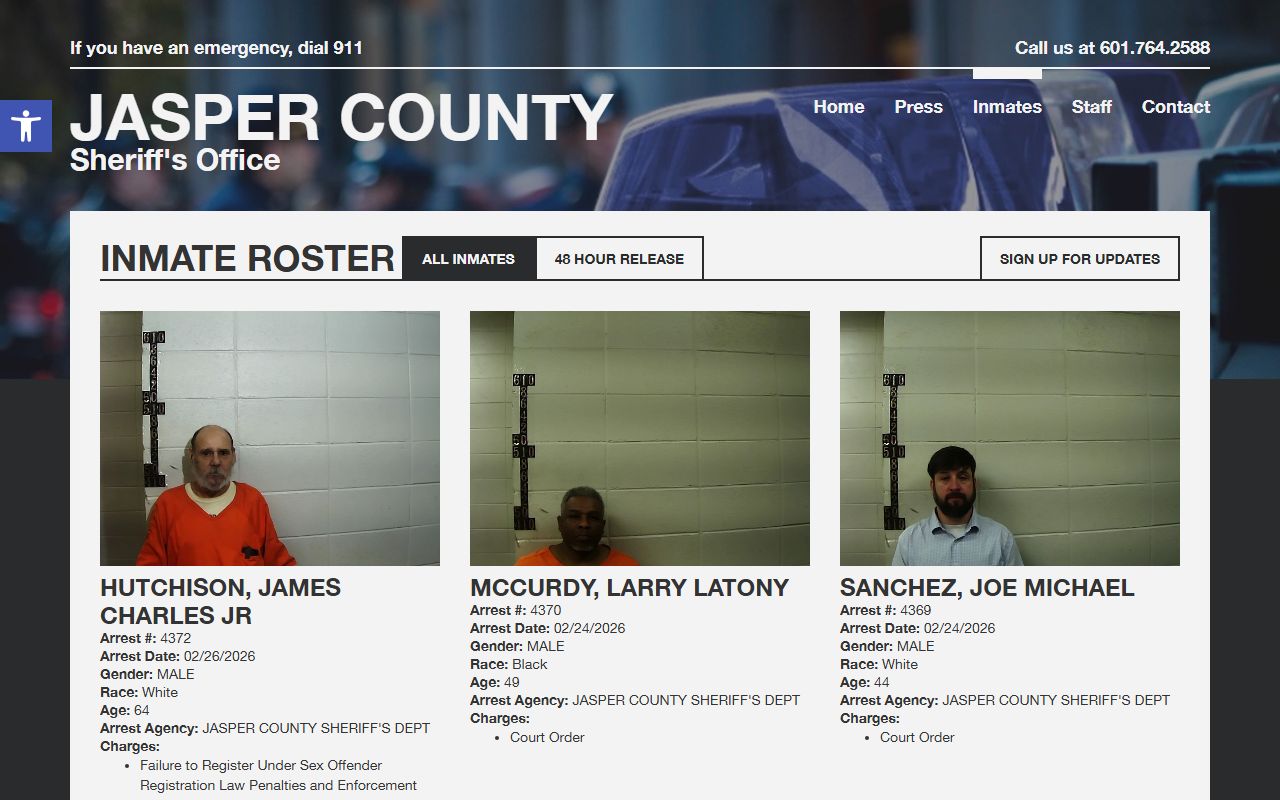 Jasper County jail inmate roster showing active 24 hour booking records in Rensselaer Indiana