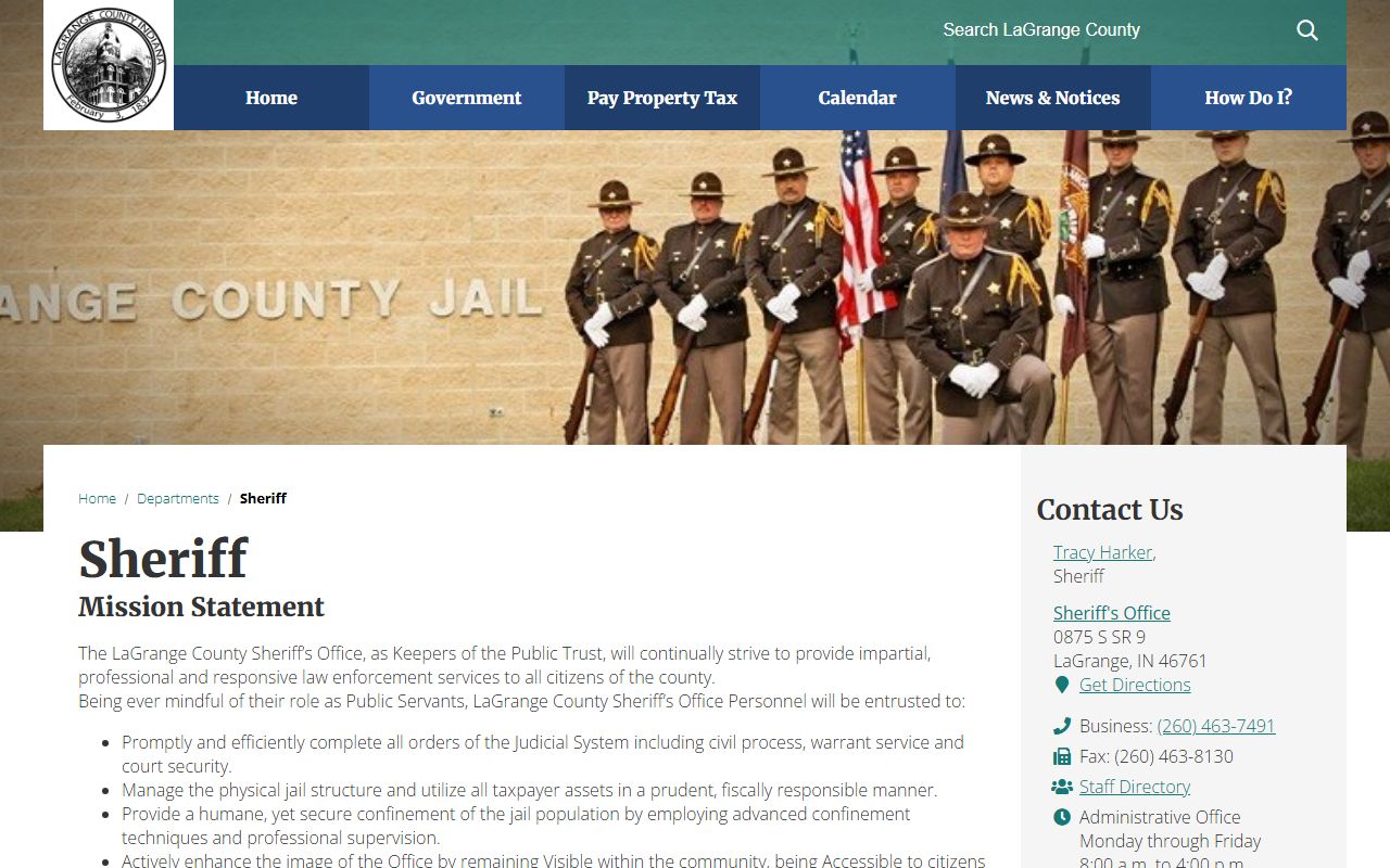 LaGrange County Sheriff Department homepage for LaGrange County 24 hour booking information