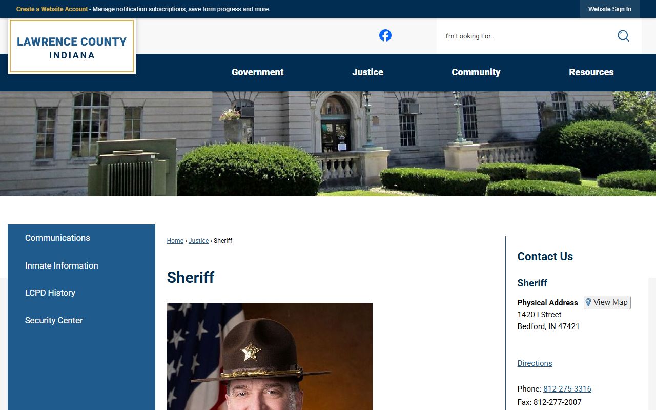 Lawrence County Sheriff's Office homepage for Lawrence County 24 hour booking and inmate records