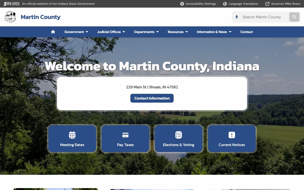 Martin County government website showing sheriff's office information for Martin County 24 hour booking