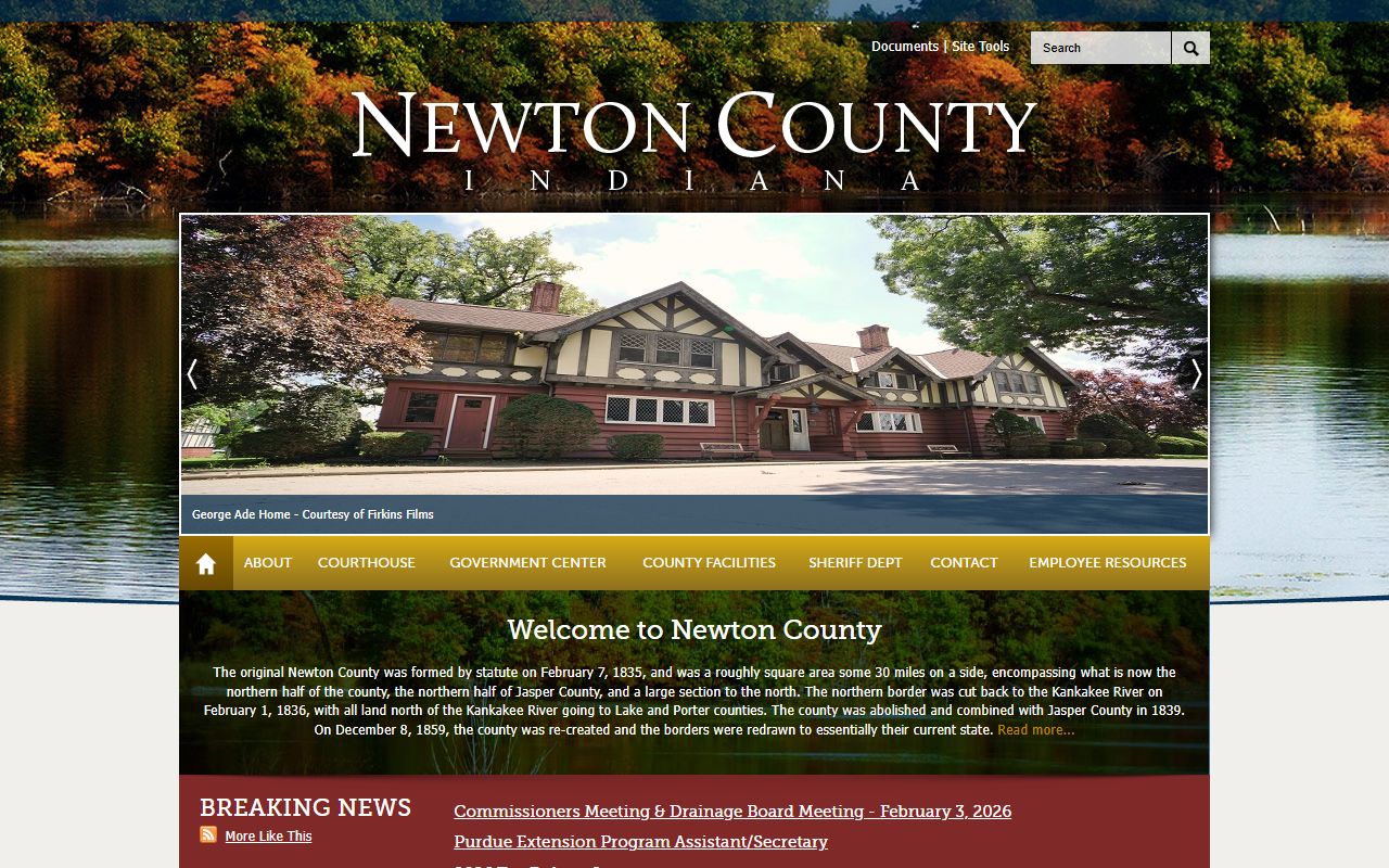 Newton County Sheriff homepage showing department contact details for Newton County 24 hour booking records