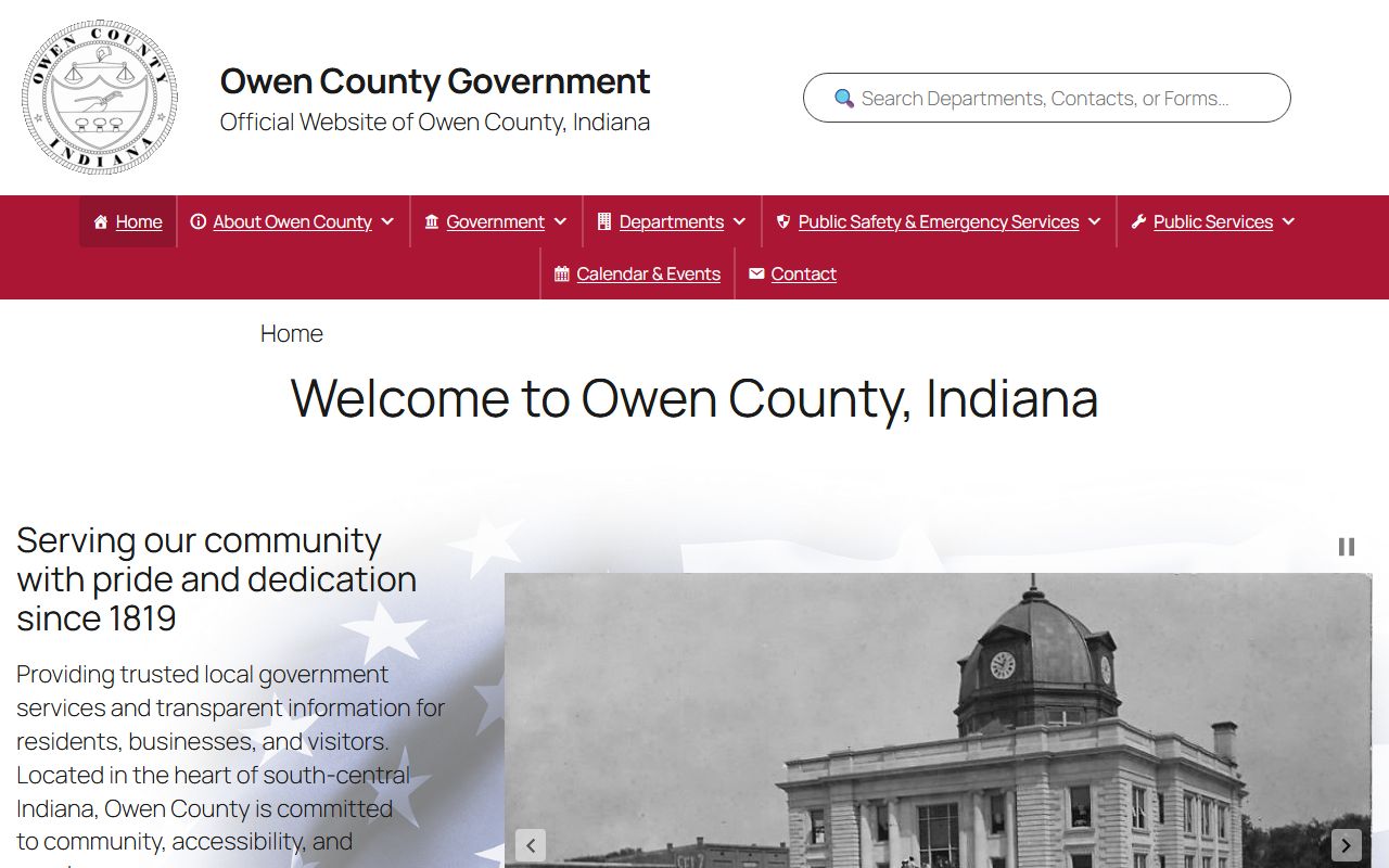 Owen County Sheriff's Office homepage with contact details and resources for Owen County 24 hour booking records