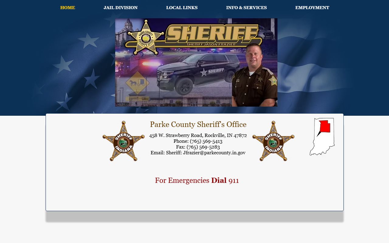 Parke County Sheriff's Office homepage with jail roster and daily logs for Parke County 24 hour booking records
