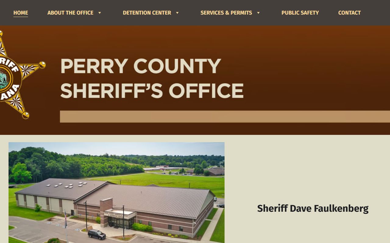 Perry County Sheriff's Office homepage with links and contact information for Perry County 24 hour booking records