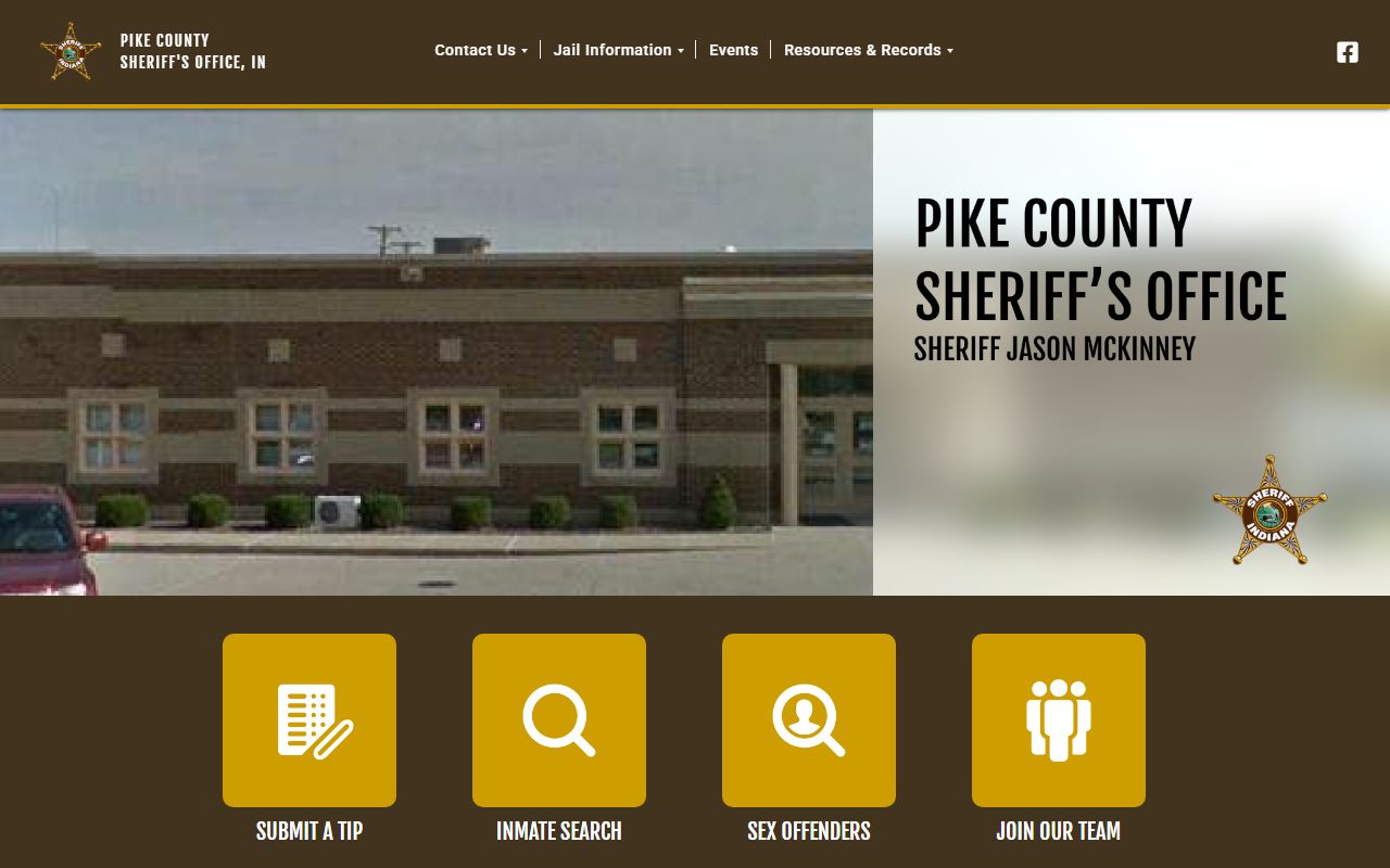 Pike County Sheriff's Office homepage with inmate search and contact information for Pike County 24 hour booking records