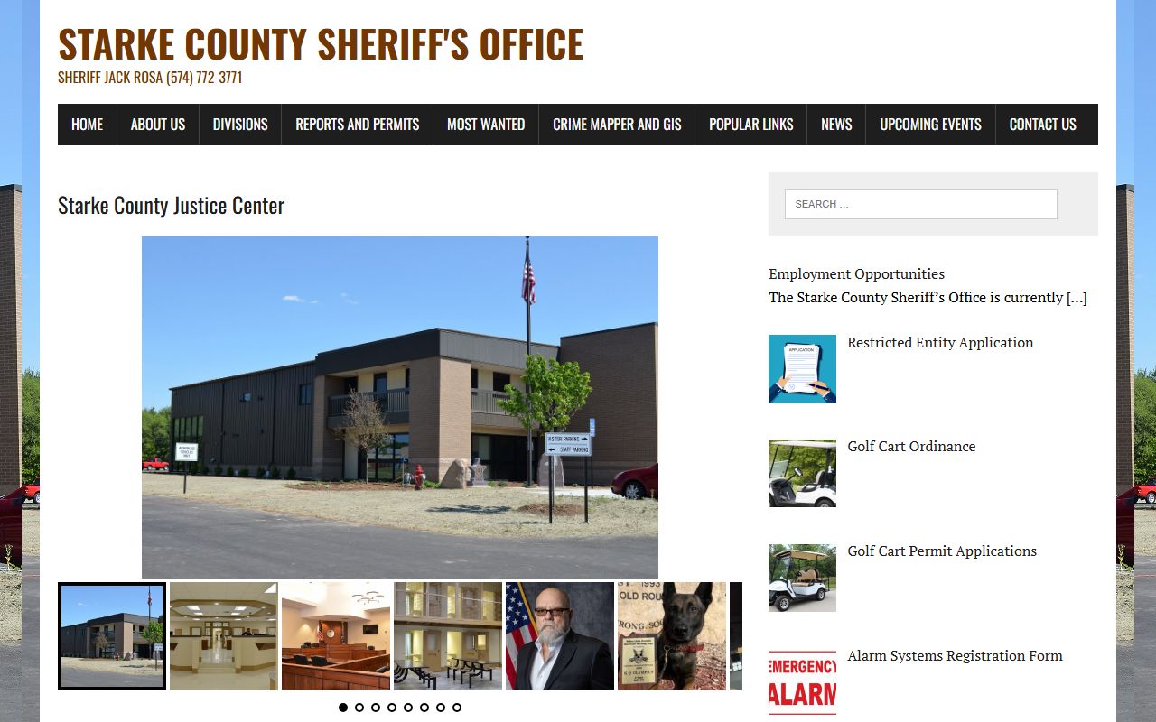 Starke County Sheriff Office homepage for Starke County 24 hour booking and jail records in Knox Indiana