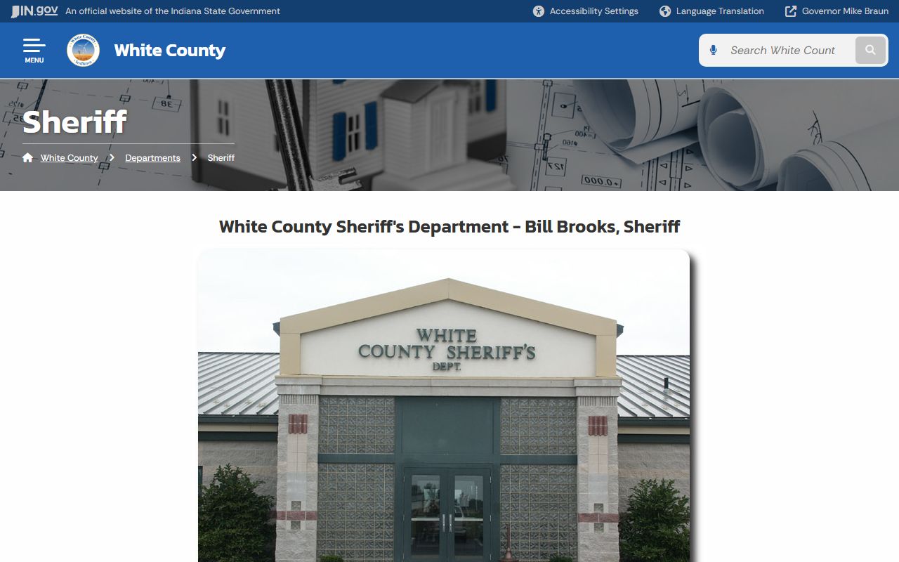 White County Sheriff Department homepage on the Indiana government website for White County 24 hour booking