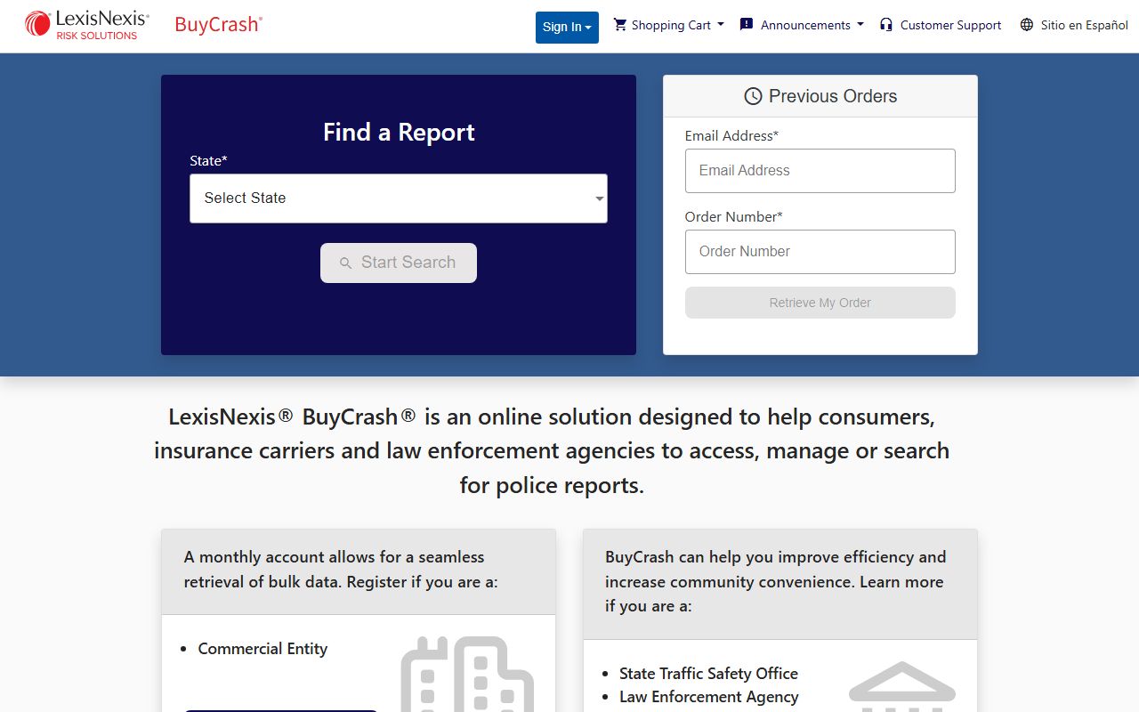 BuyCrash accident reports database used by Indiana law enforcement agencies for online report access