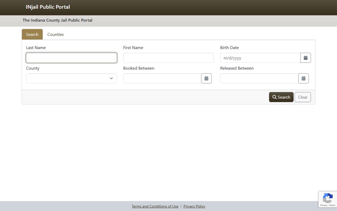 Indiana County Jail Public Portal for searching 24 hour booking records statewide