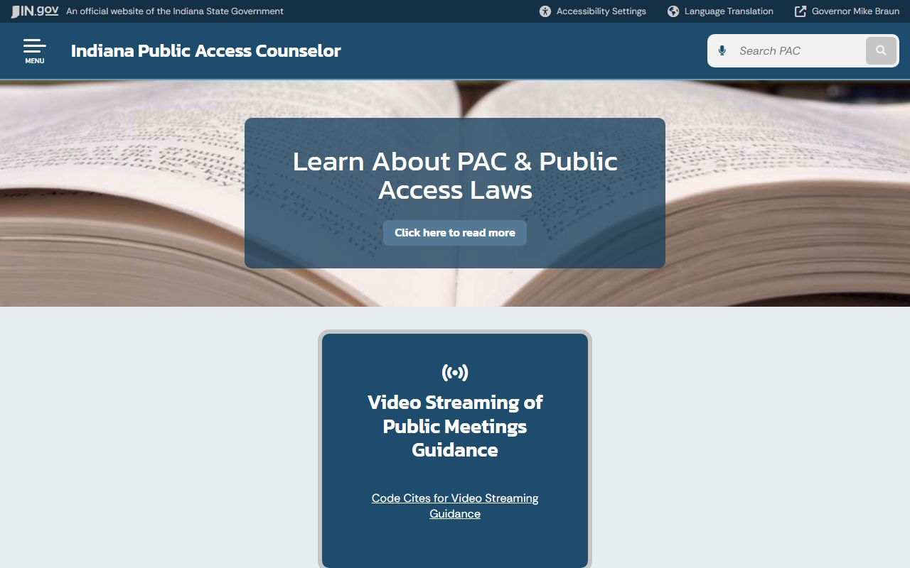 Indiana Public Access Counselor page explaining rights under APRA for 24 hour booking records